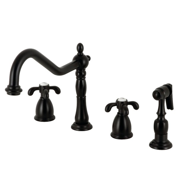 Kingston Brass Widespread Kitchen Faucet with Brass Sprayer, Matte Black KB1790TXBS - main